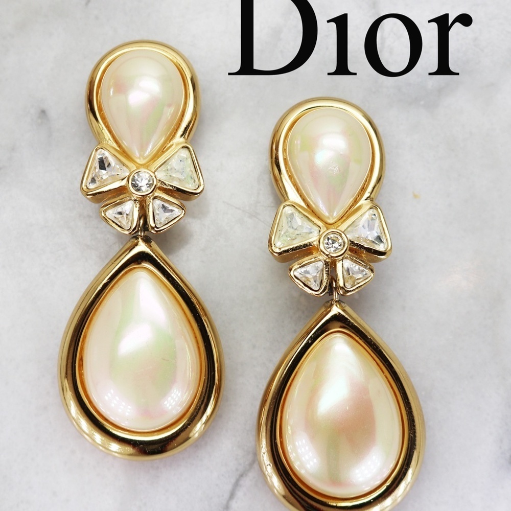 ⚜️ Vintage Christian Dior Crystal & Pearl Earrings
